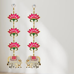 Door Entrance Hanging, Mandir Door Decorations Items, Pink Lotus with Cowcalf Hanging, Ganpati Decor & Diwali Decoration|Door Hanging | 2 Pieces | 24 Inch | Export Quality