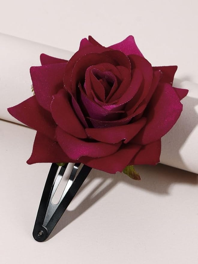 Handmade Artificial Red Rose Flower Bride Tiktok Hairpin Red Velvet Rose Hairpin for Girls and Women (Pack of 2)