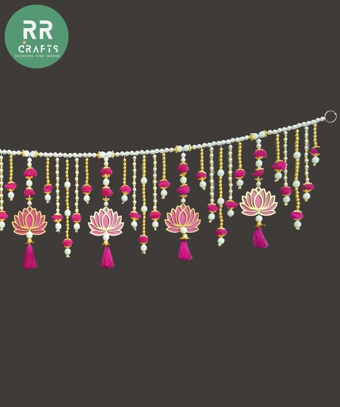 Handmade Door Hanging Pink Lotus Style Door Bandarwal Toran - Diwali Ganesh Pooja New Year Inauguration Wedding Festival Home Decor (40 Inch X 8 Inch)