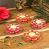 Handmade Pink Pompom Tealight Holder Diyas, Set of 2 | Vibrant Candle Holders for Diwali, Home Decor, Puja & Gifting | Add a Festive Touch with These Unique and Colorful Accents