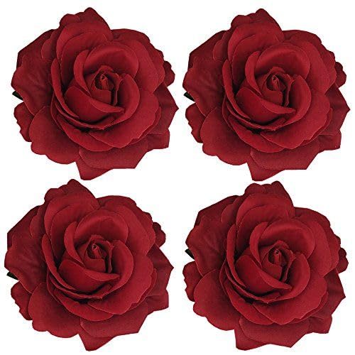 Handmade Artificial Red Rose Flower Bride Tiktok Hairpin Red Velvet Rose Hairpin for Girls and Women (Pack of 2)