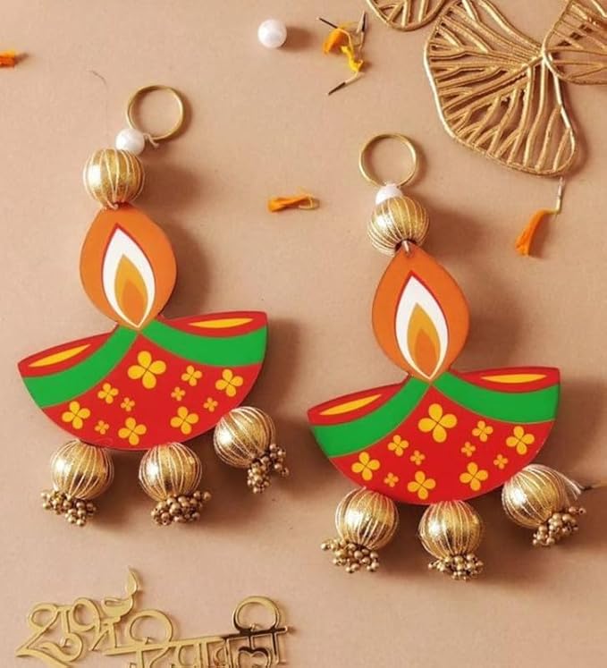 Diya Hanging,Pair of 2, 10 Inch | Door Garlands for Main Door|Shubh Labh Hanging | Mandir & Temple Decor | Diwali & Pooja Decoration | Home Mandir & Pooja Room Decoration Items