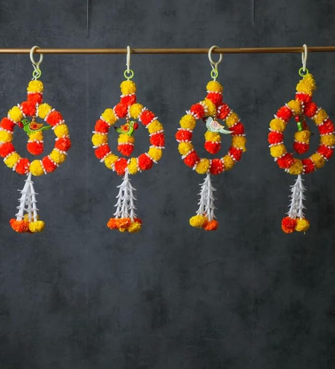 Marigold Hanging,Pack of 4, 24 Inch |Door Garlands for Main Door|Shubh Labh Hanging|Mandir & Temple Decor|Diwali & Pooja Decoration|Home Mandir & Pooja Room Decoration Items|Home Decor