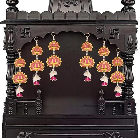 8 Pc Two Layer Pink Lotus Latkan Wall Hanging Gift Decorative Showpiece for Diwali Ganesh Chaturthi Pooja Home Decor Temple Marriage Wedding Stage Decoration