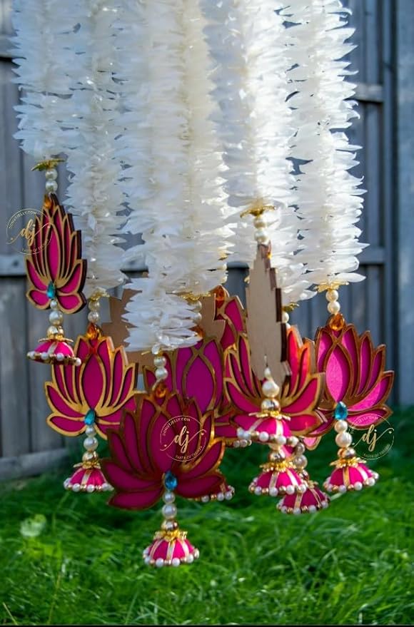 Set of Premium Mogra & Lotus Door Hangings – Diwali Decoration, Ganesh & Laxmi Pooja, All Festival and Event Decor, Pooja Gift Set (Set of 5)
