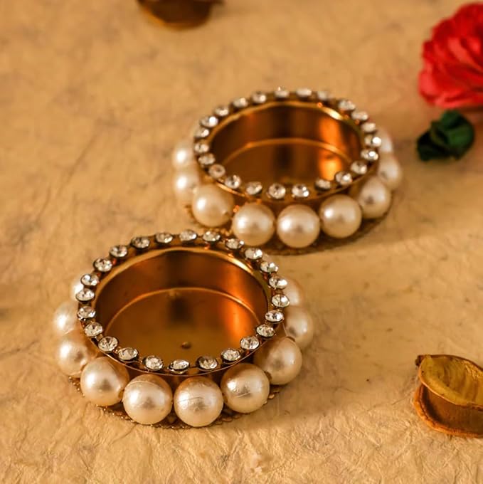 Decorative Diya Holder with Elegant Pearl Base – Stylish Tealight Candle Holder for Festive Decor, Puja Ceremonies, Home Decoration, and Gifting Options