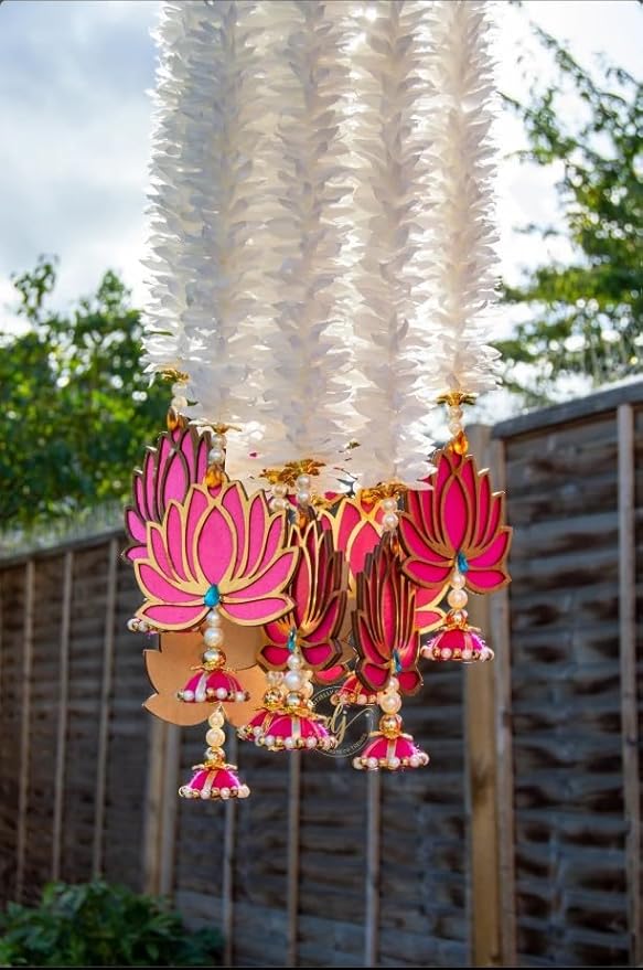 Set of Premium Mogra & Lotus Door Hangings – Diwali Decoration, Ganesh & Laxmi Pooja, All Festival and Event Decor, Pooja Gift Set (Set of 5)