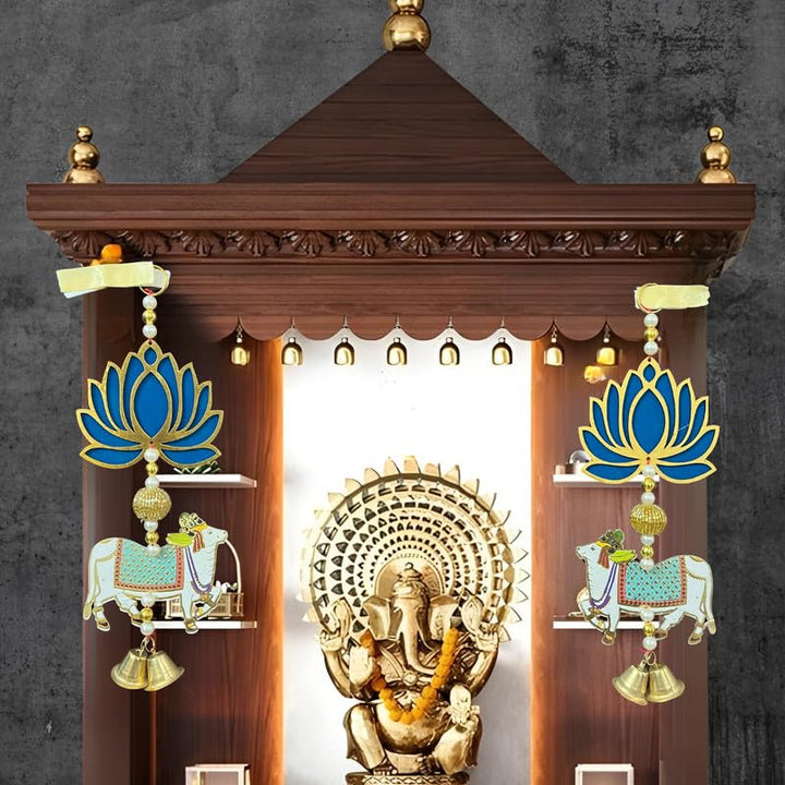 Wall Hanging for Home Decor,Office Decor|Diwali Decoration Item Blue Cow and Lotus Style,Thoran for Decoration| for Home Decor| Bandhanwar for Main Door,Size 12 Inch