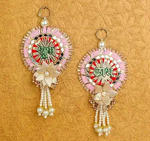 Handmade Shubh Labh Wall Hanging with Kundan, Gota & Pearl Detailing – Elegant Home Decor for Diwali, Navratri, Weddings, Housewarming & Puja Favors