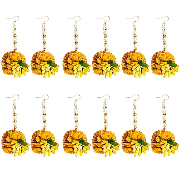 Befair Wedding Haldi cermony Flower mangtika set for wedding Baby Shower | Haldi Mehandi | Party in Yellow Colour for Girls and Women(set of 12)