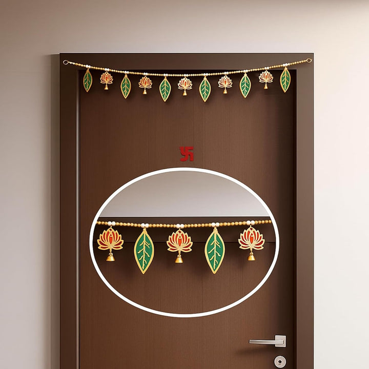 oran for Main Door 38 Inch – Pack of 1 | MDF Lotus & Leaf Design | Pooja Room Decoration Items, Ganpati Setup, Diwali Decor, Mandir & Entrance Decoration, Door Hanging Decorative Items