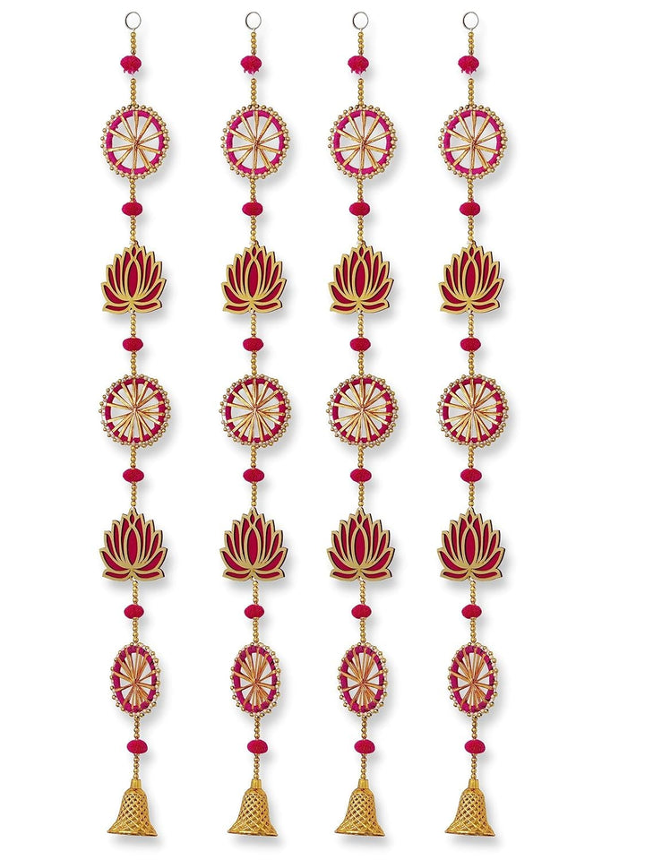 Handmade Lotus Wall and Door Hanging - Home Decor | Pooja Decor | Diwali Decor | Wedding and All Festival Decor | Temple Decoration,Wall Decoration (36 Inches Height - Pack of 4
