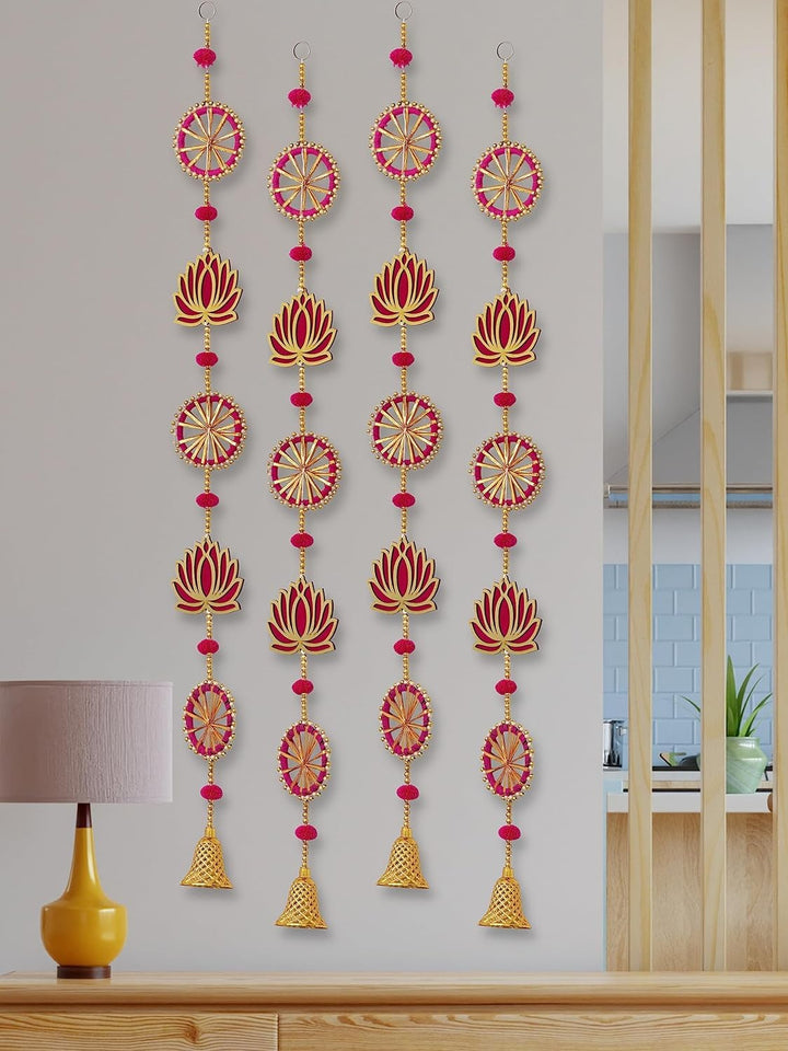 Handmade Lotus Wall and Door Hanging - Home Decor | Pooja Decor | Diwali Decor | Wedding and All Festival Decor | Temple Decoration,Wall Decoration (36 Inches Height - Pack of 4