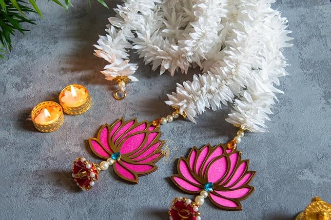 Set of Premium Mogra & Lotus Door Hangings – Diwali Decoration, Ganesh & Laxmi Pooja, All Festival and Event Decor, Pooja Gift Set (Set of 5)