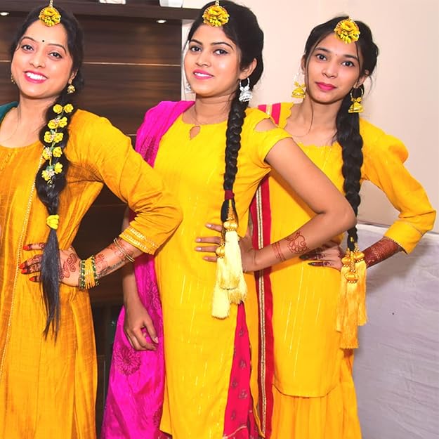 Befair Wedding Haldi cermony Flower mangtika set for wedding Baby Shower | Haldi Mehandi | Party in Yellow Colour for Girls and Women(set of 12)