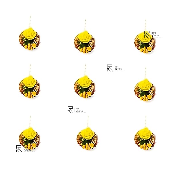 Flower Maang Tikka Set for Wedding | Baby Shower | Shaadi| Haldi | Mehandi | Party in Yellow Colour for Girls and Women, Floral Jewellery/Jewelry Mangtika combo 12 Pcs