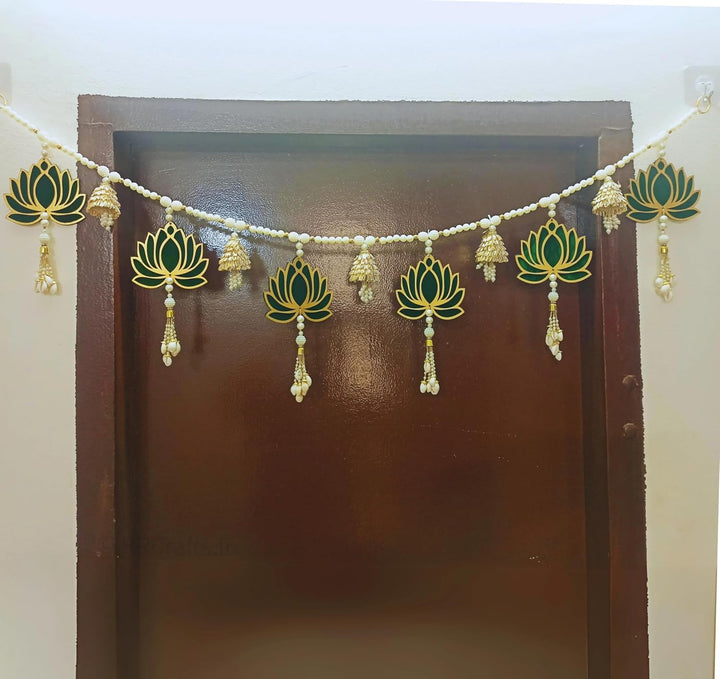 Handmade Door Hanging Dark Green Lotus Style Door Bandarwal Toran,Diwali Ganesh Pooja New Year Inauguration Wedding Festival Home Decor,Wall Decoration (40 Inch X 8 Inch)