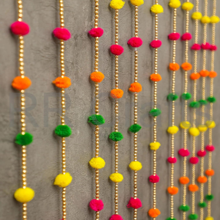 Door Hangings for Home Decoration - 10 Pcs Pom Pom Hangings for Decoration|Traditional Decoration Items|Mandir Decoration Items |4 Ft Each, Multicolor, 167.64 cm