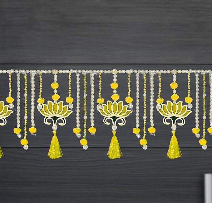Handcrafted Toran for Main Door | Pooja Room & Mandir Decoration | Door Hanging Decorative Item|Office & Home Decor | Lotus Toran | 38 Inch x 9 inch || Yellow