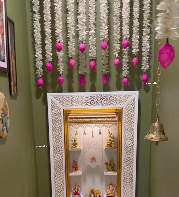 Pcs Lotus Gajra Hangings Garlands Diwali,Mandir,Temple,House Warming,Ganpati Decor,Stage,Festivals Hanging Decoration Item Export Quality White & Pink, 140 cm