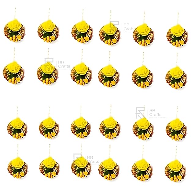 Flower Maang Tikka Set for Wedding | Baby Shower | Shaadi| Haldi | Mehandi | Party in Yellow Colour for Girls and Women, Floral Jewellery/Jewelry Mangtika combo 12 Pcs
