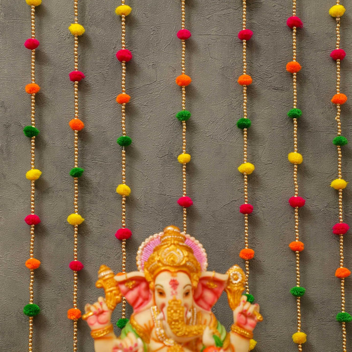 Door Hangings for Home Decoration - 10 Pcs Pom Pom Hangings for Decoration|Traditional Decoration Items|Mandir Decoration Items |4 Ft Each, Multicolor, 167.64 cm