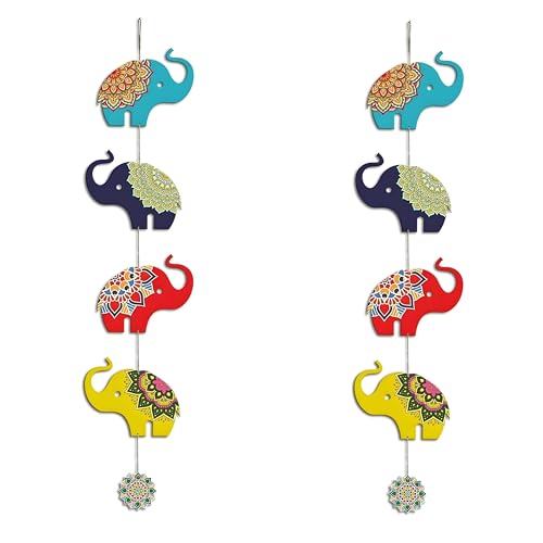 RR Crafts Colorful Elephants Wall and Door Hanging for HomeDecor/Office Decor/Decoration/Wall Decoration Item 2 Strings in one Pack